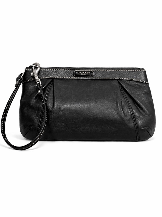 Coach Handbags - COACH 1941 Black Leather Pleated Medium Wristlet (Style F46484)
